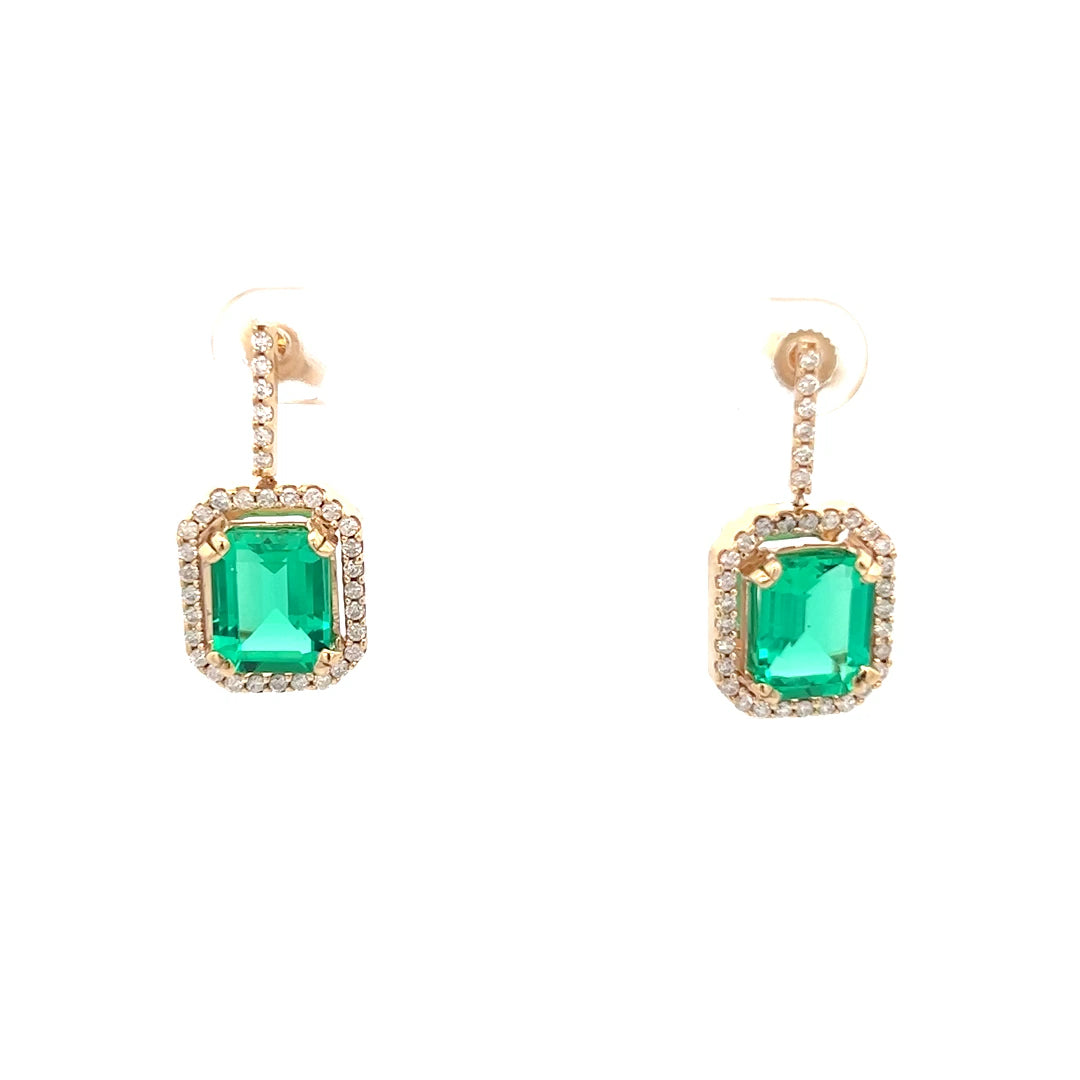 8.75cttw Emerald and Diamond Earrings | 14k Yellow Gold
