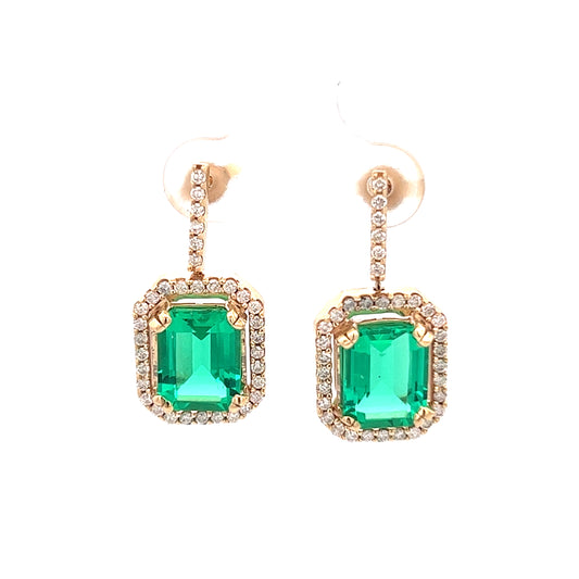 8.75cttw Emerald and Diamond Earring | 14k Yellow Gold