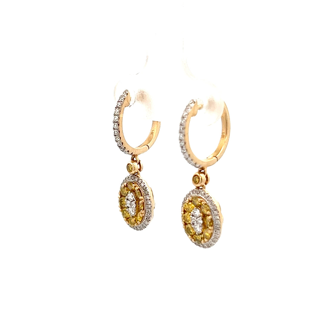 1.13cttw Diamond Halo Drop Earrings | 14k Yellow Gold