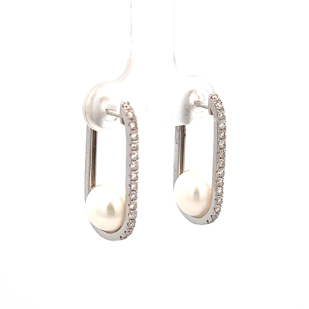 7.32mm Pearl Drop Hoop Earrings | 14k White Gold