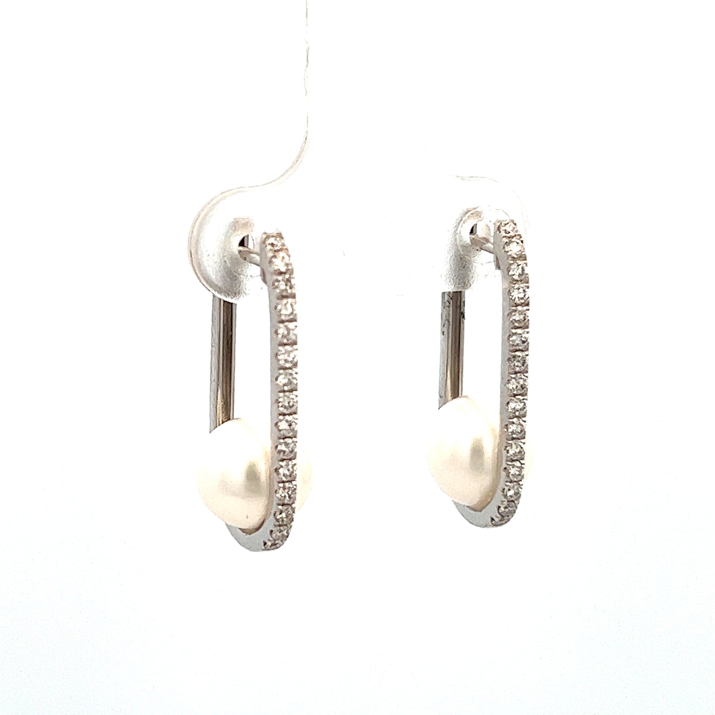 7.32mm Pearl Drop Hoop Earrings | 14k White Gold