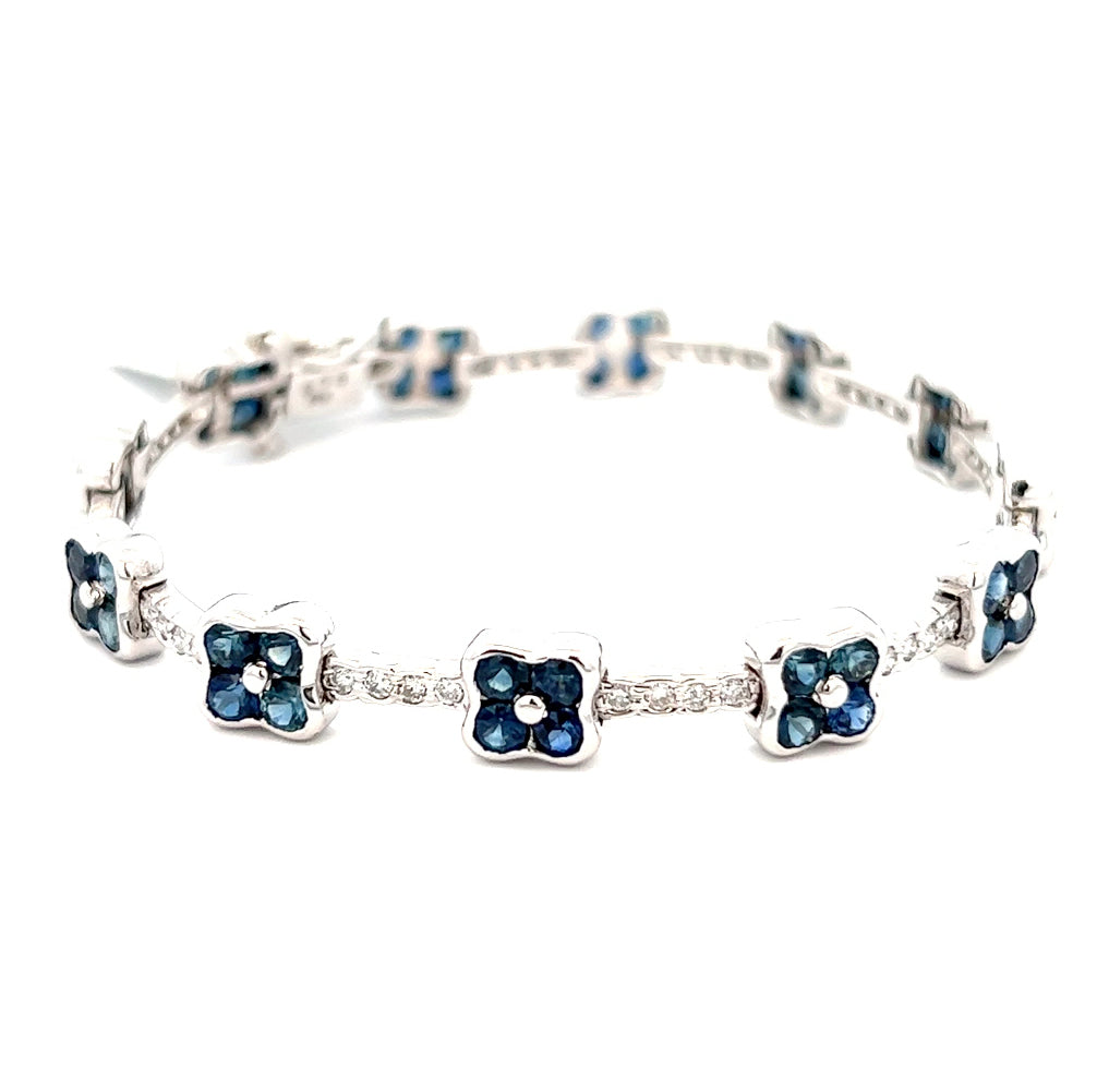 8.36cttw Sapphire and Diamond Bracelet | 18k White Gold