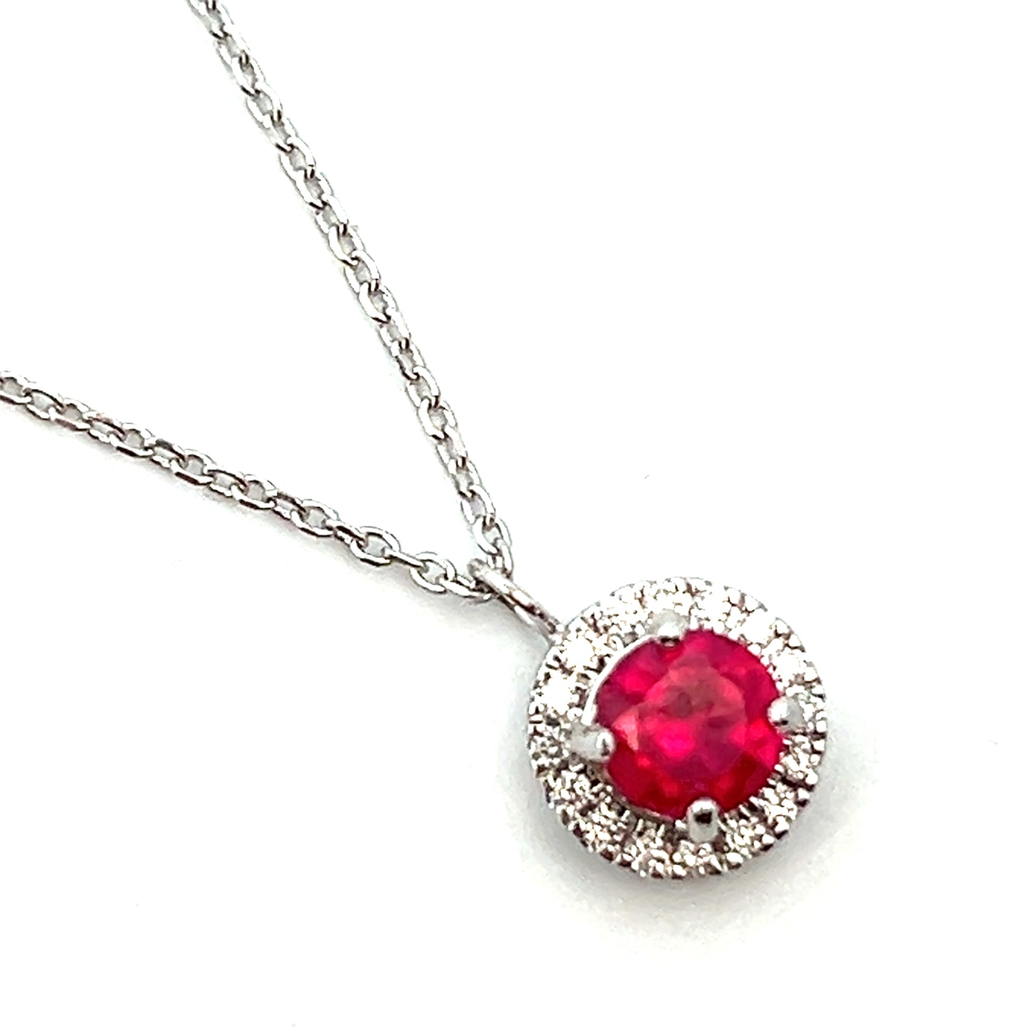 0.50cttw Ruby and Diamond Necklace | Ruby Pendant | 14k White Gold