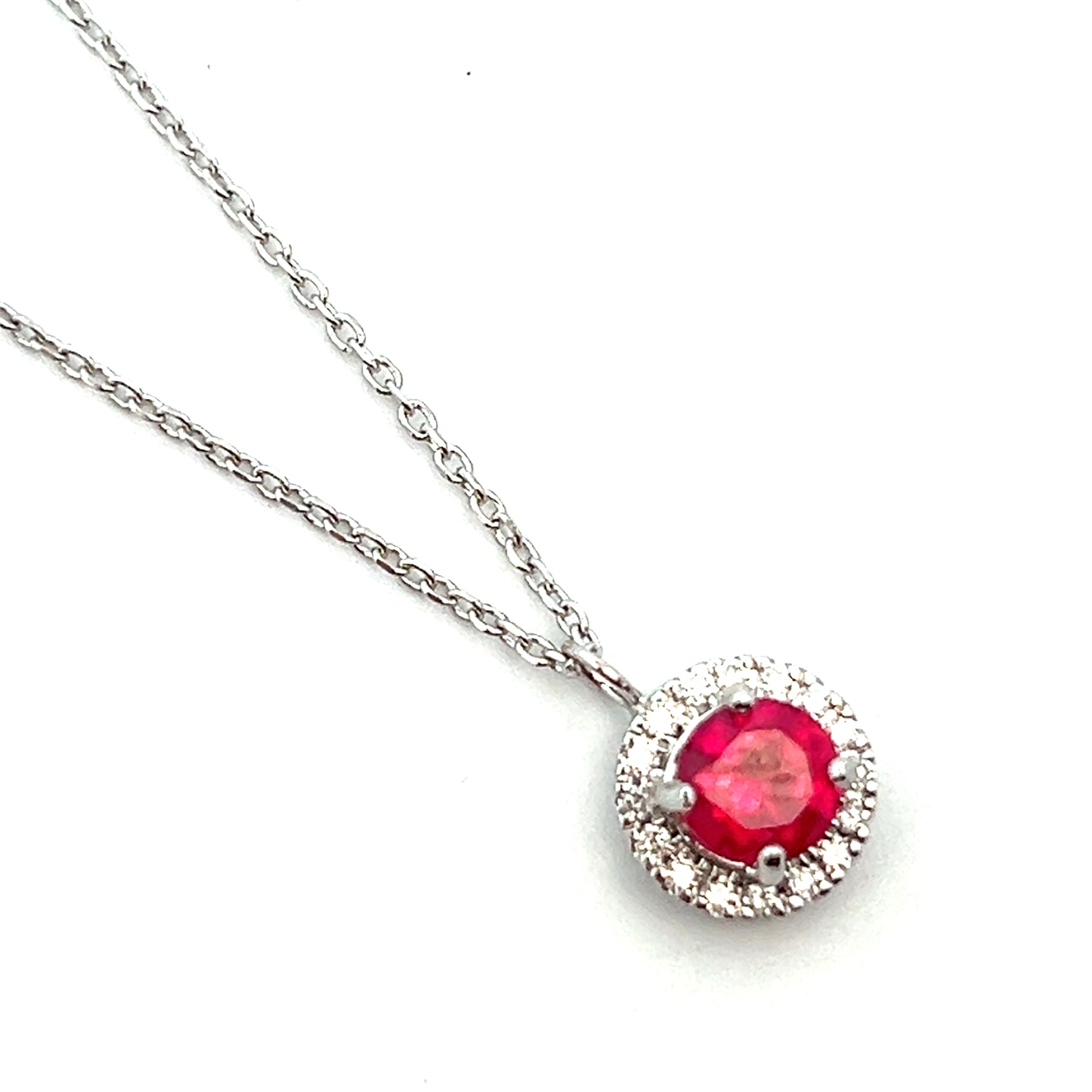 0.50cttw Ruby and Diamond Necklace | Ruby Pendant | 14k White Gold