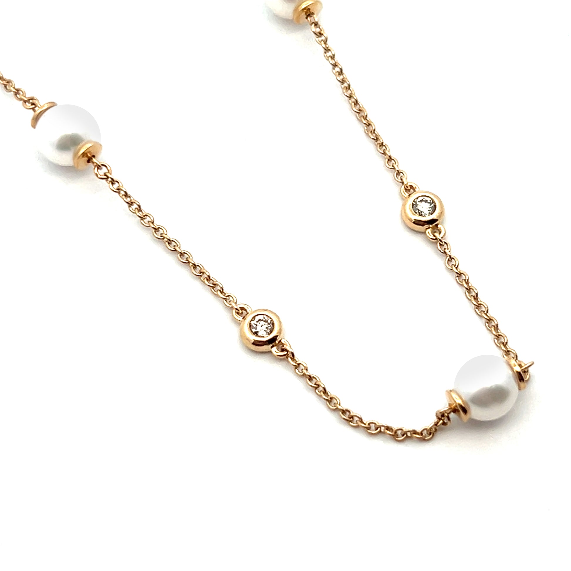 0.33cttw Gold and Pearl Necklace | Pearl and Diamond Necklace