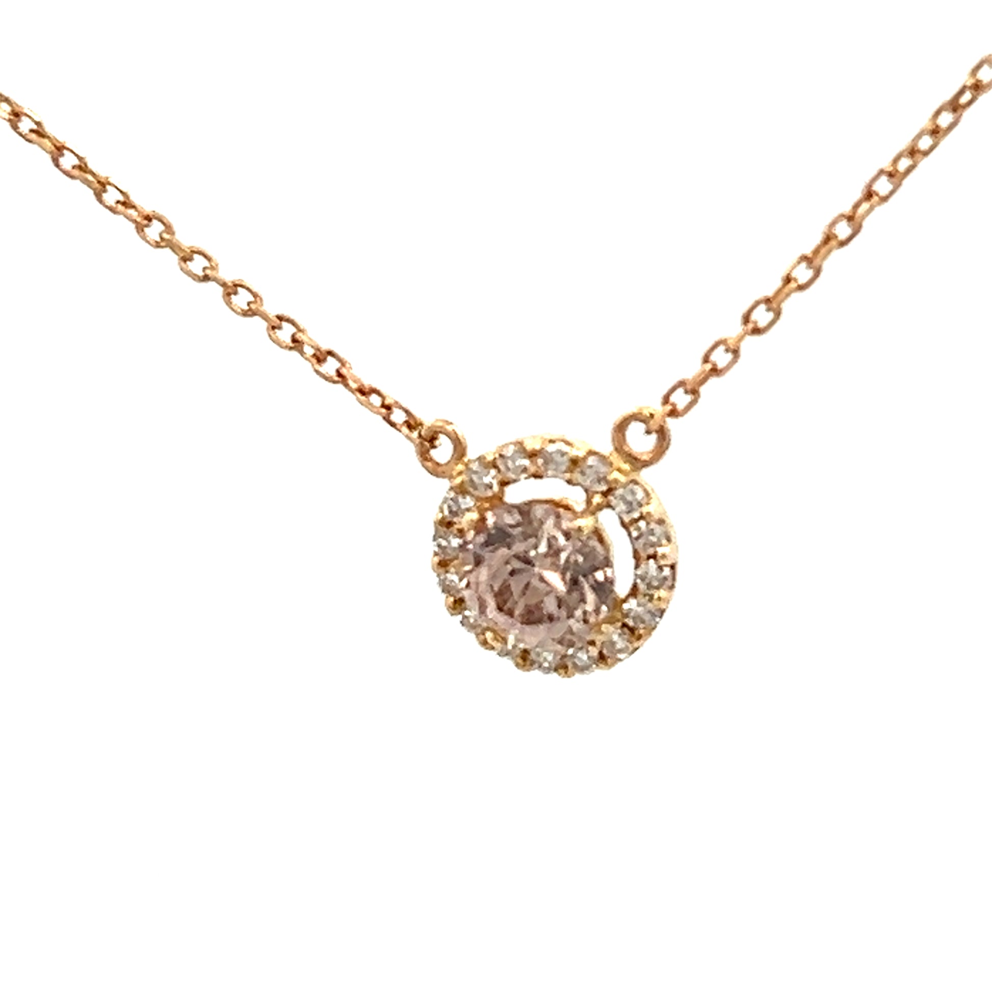 0.75cttw Cognac Diamond Halo Pendant | Gemstone Necklace