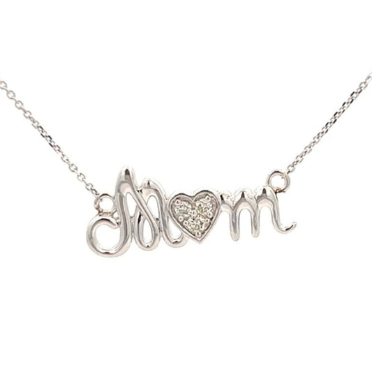 .09cttw Mothers Day Necklace | Gold Mom Necklace | Diamond Heart