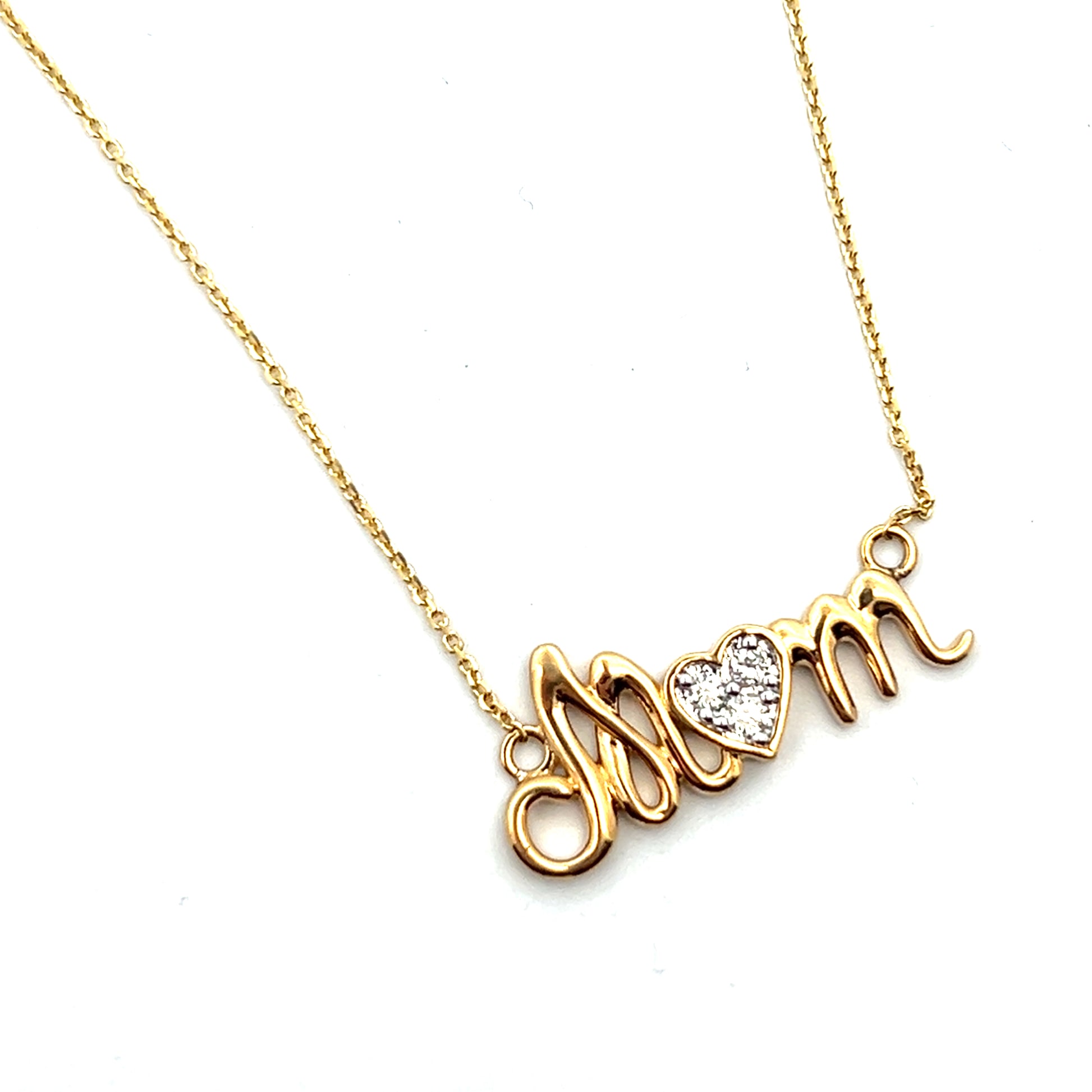 .09cttw Mothers Day Necklace | Yellow Gold Mom Necklace | Diamond Heart