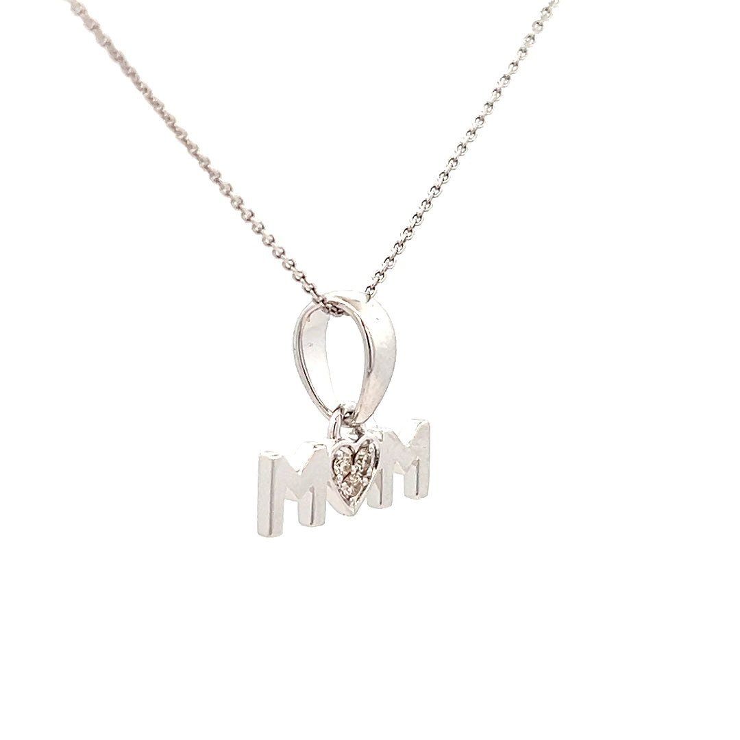 .06cttw Mothers Day Necklace | White Gold Mom Necklace | Diamond Heart