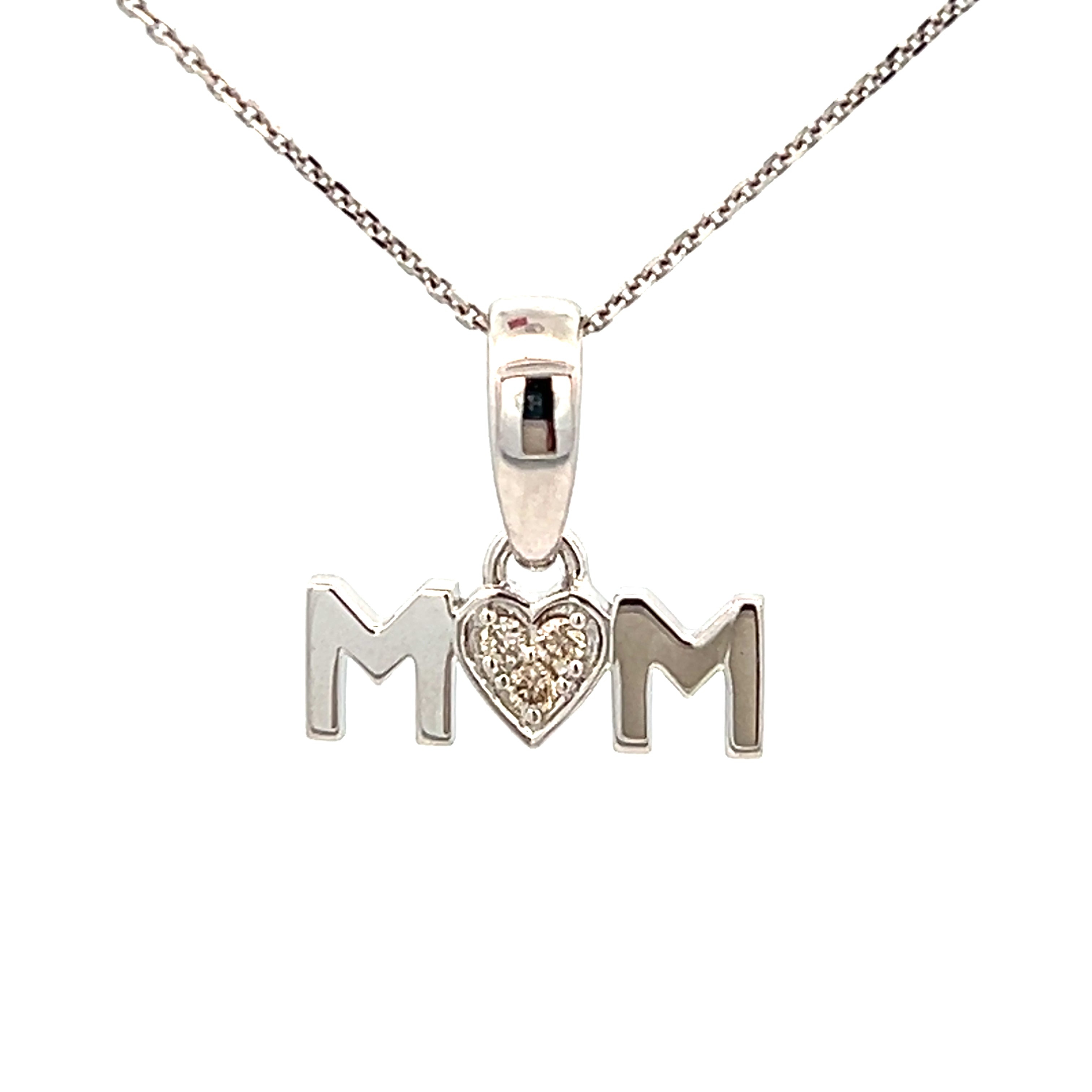 14K Gold Diamond Pave Hearts Font Mom Necklace
