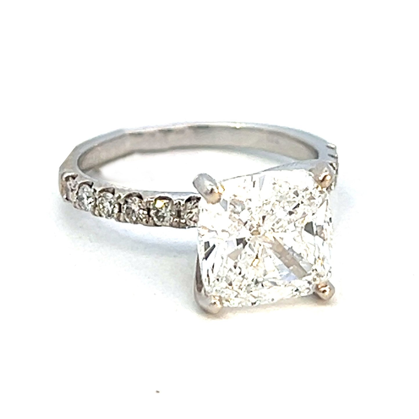 4.57cttw Cushion Cut Diamond Ring | 14k White Gold | Lab Diamond Engagement Ring