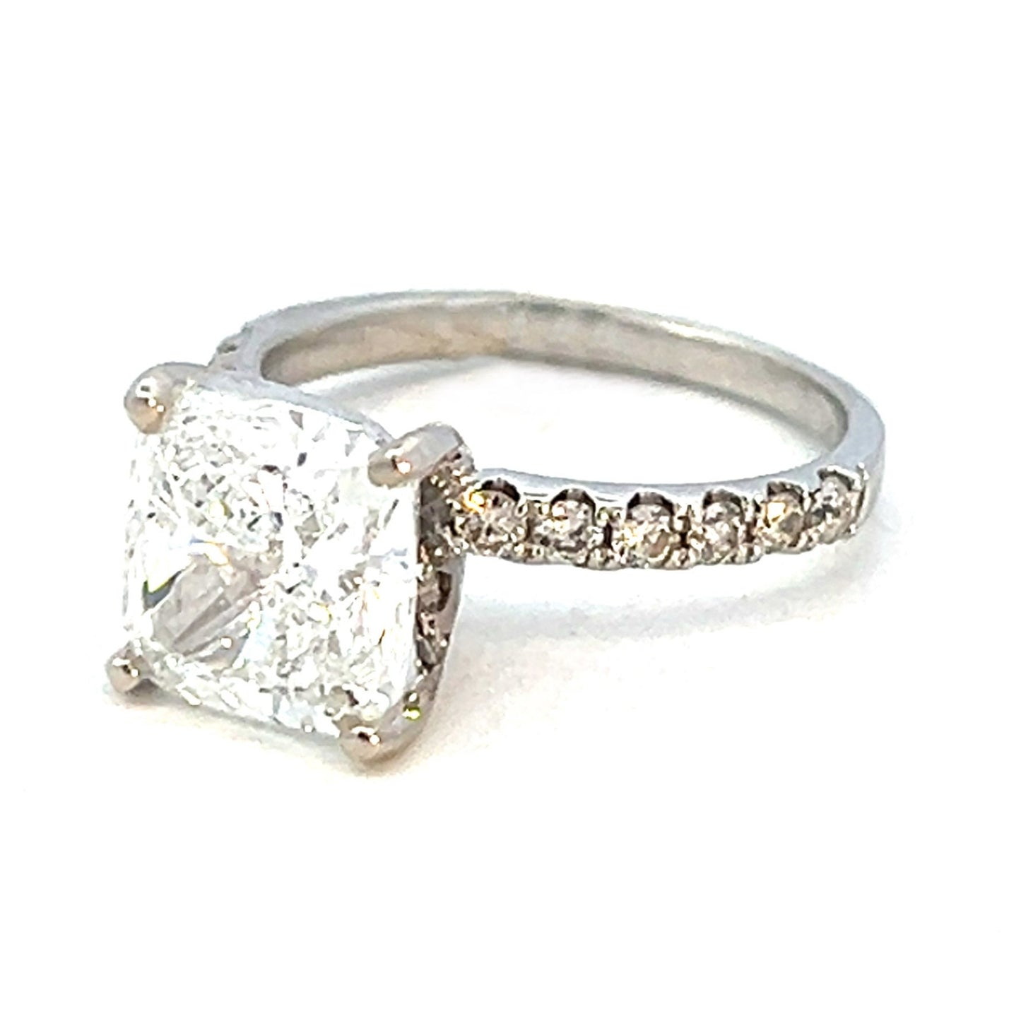 4.57cttw Cushion Cut Diamond Ring | 14k White Gold | Lab Diamond Engagement Ring