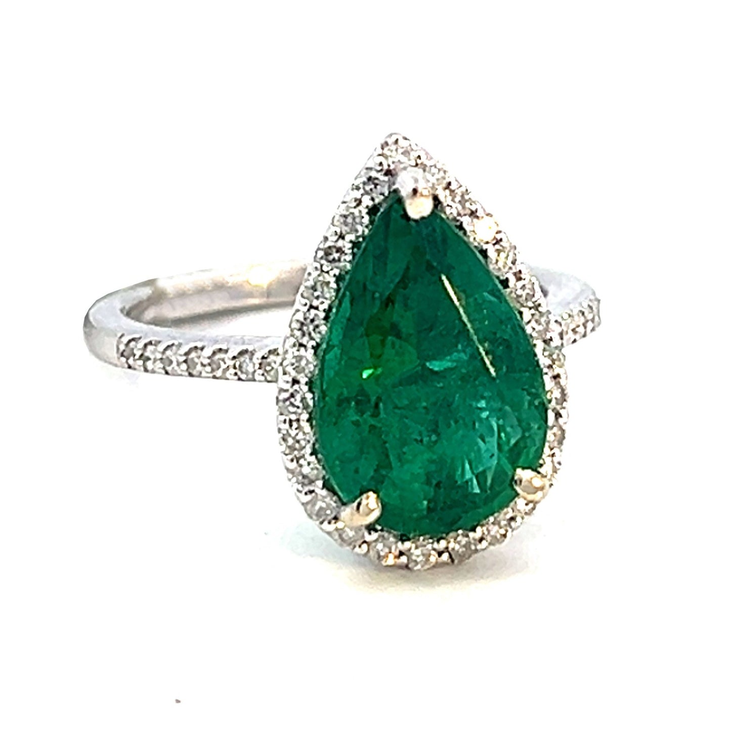 4 Carat Emerald Ring | Emerald Halo Ring | Emerald Teardrop Ring