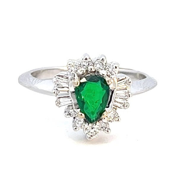 0.86cttw Emerald and Diamond Ring | Emerald Halo Ring | Emerald Teardrop Ring
