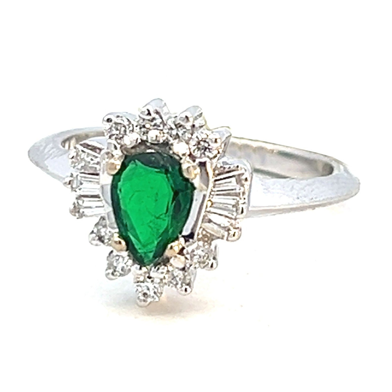0.86cttw Emerald and Diamond Ring | Emerald Halo Ring | Emerald Teardrop Ring