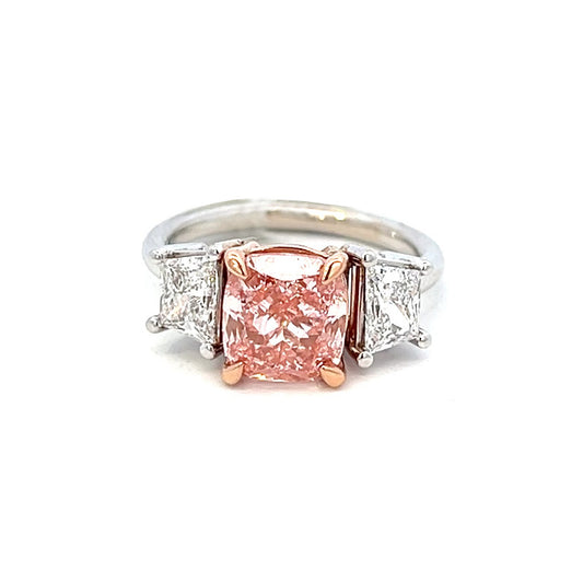 3.07cttw Lab Grown Pink Diamond Ring | Cushion Cut Engagement Ring