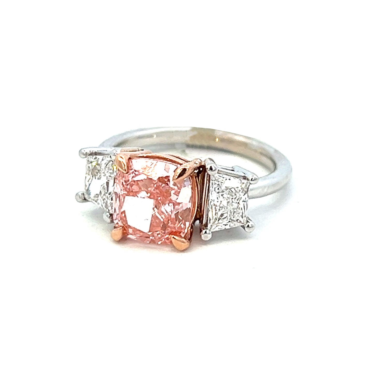3.07cttw Lab Grown Pink Diamond Ring | Cushion Cut Engagement Ring