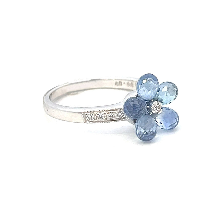 3.42cttw Sapphire and Diamond Ring | Blue Flower Ring | Sapphire and Diamond Flower Ring