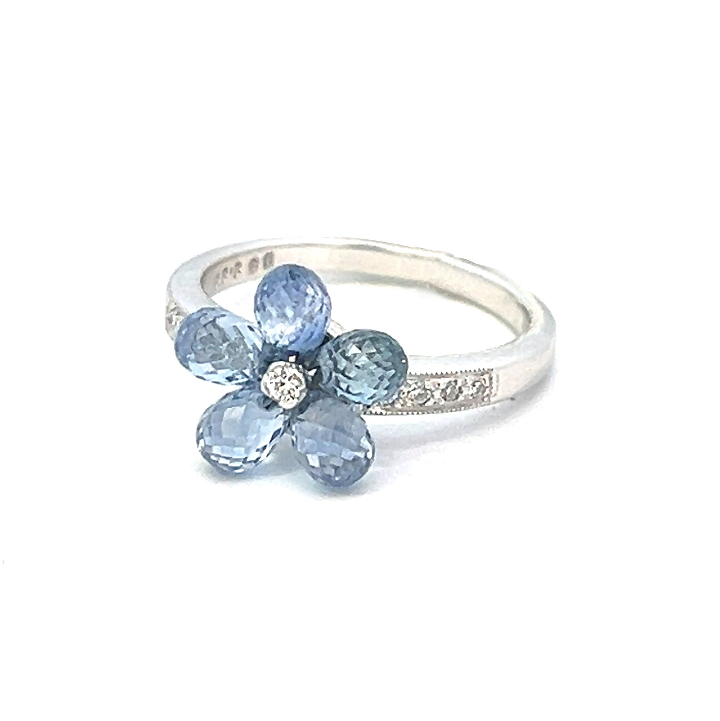 3.42cttw Sapphire and Diamond Ring | Blue Flower Ring | Sapphire and Diamond Flower Ring