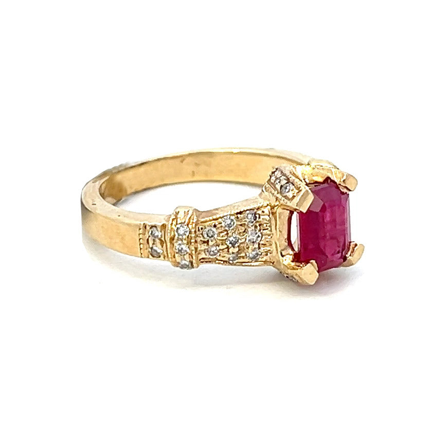 1.62 Gold Ruby Ring | Emerald Cut Ruby Engagement Ring | Ruby Ring 14k