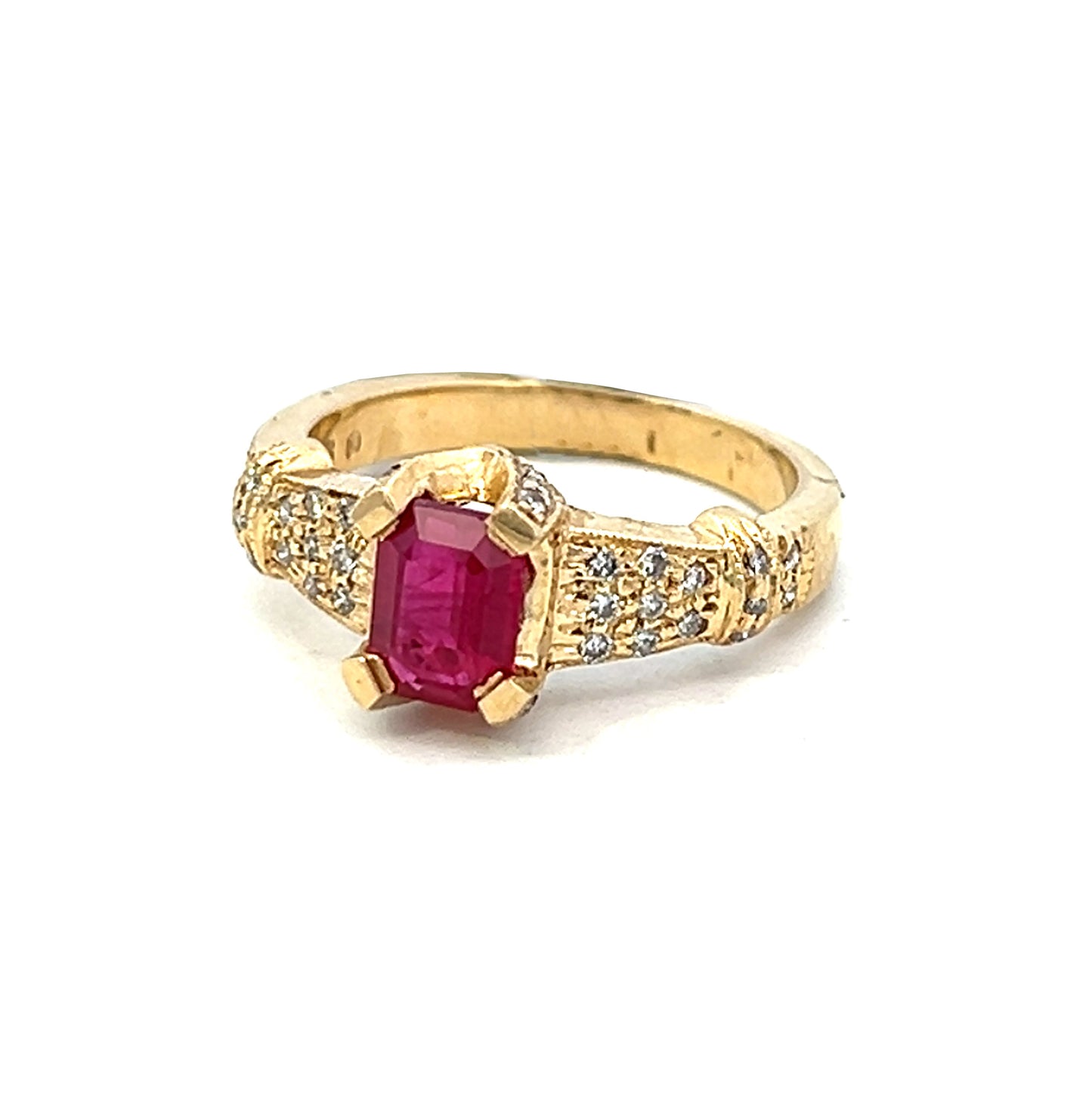 1.62 Gold Ruby Ring | Emerald Cut Ruby Engagement Ring | Ruby Ring 14k