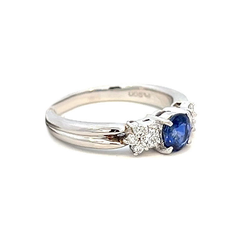 0.88cttw Sapphire Ring | Platinum Ring | Blue Sapphire and Diamond Ring