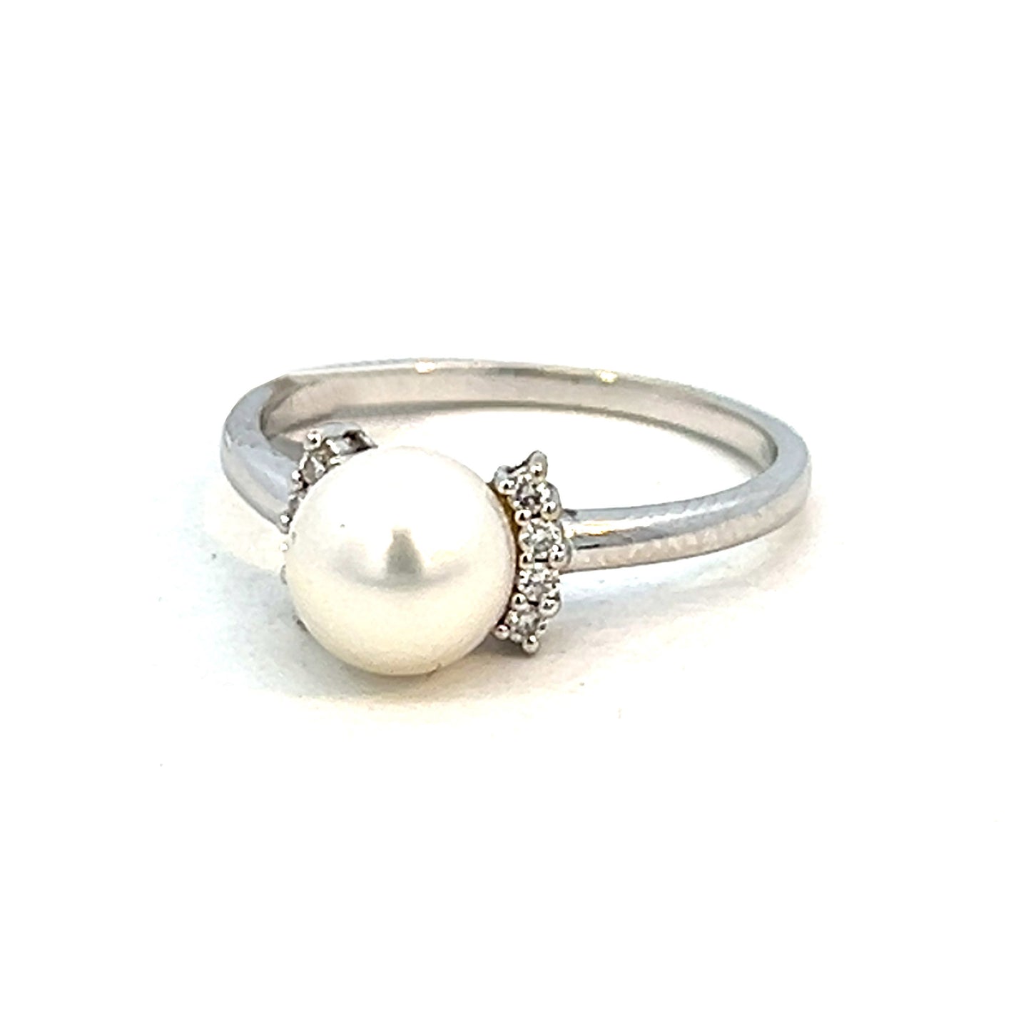 6mm Pearl and Diamond Ring | Pearl and Diamond White Gold Ring