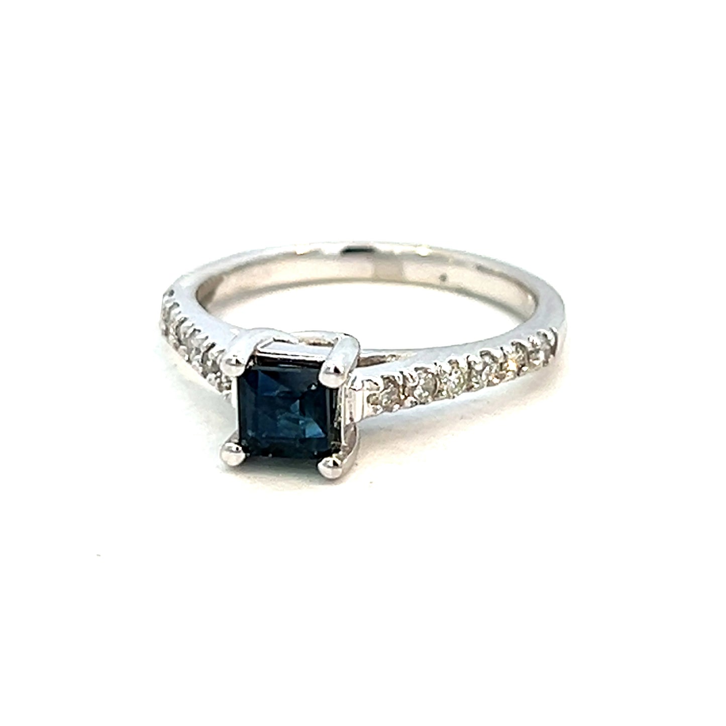 .88cttw Blue Sapphire and Diamond Ring | Princess Cut Sapphire Engagement Ring