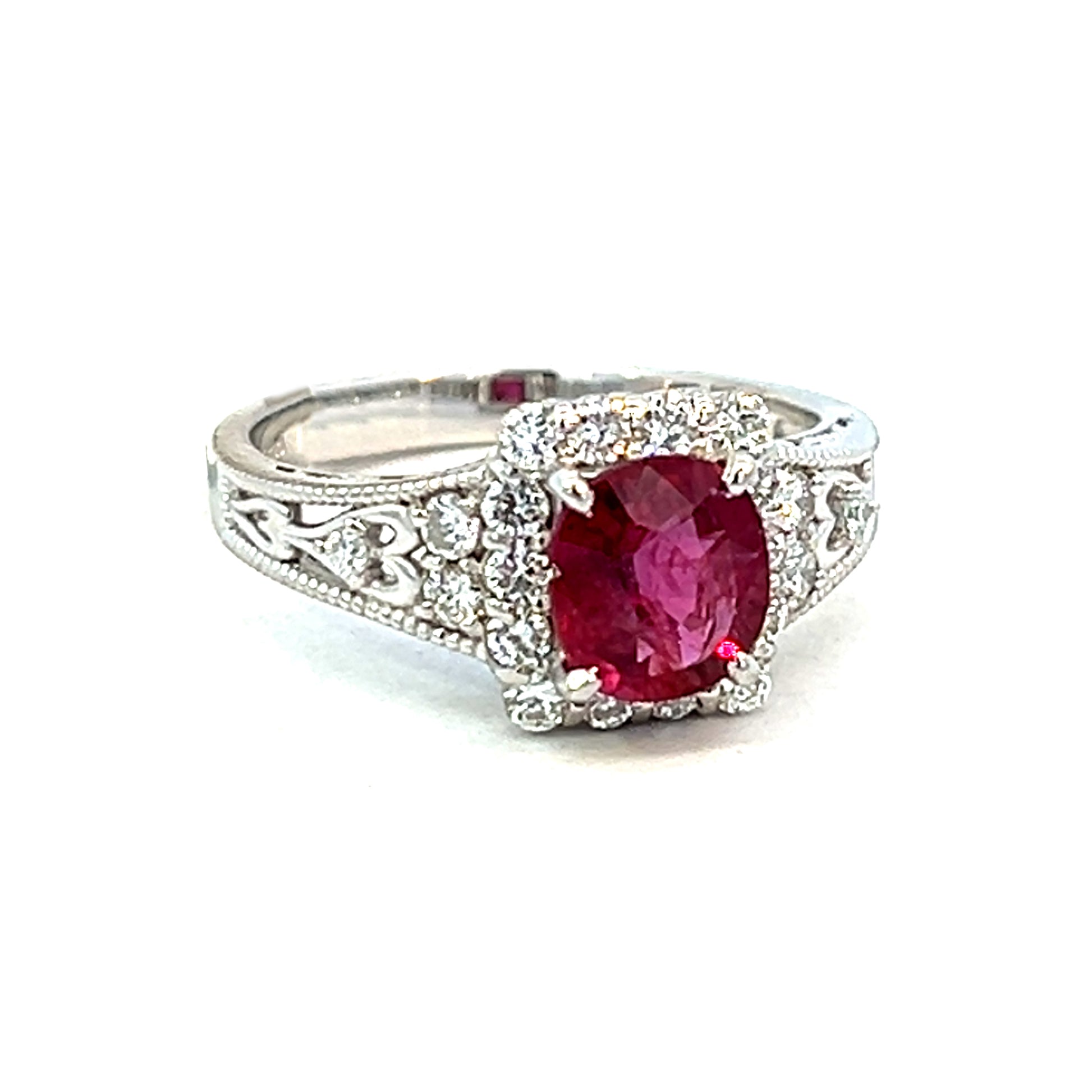 1.78cttw Ruby Ring | Ruby and Diamond Ring | Platinum Ring