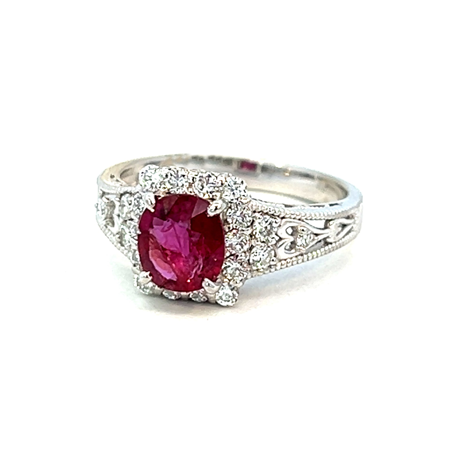 1.78cttw Ruby Ring | Ruby and Diamond Ring | Platinum Ring