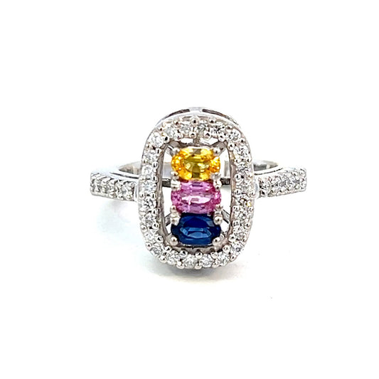 1.34cttw Sapphire and Diamond Ring | Multi Color Gemstone Ring | 14k Gold