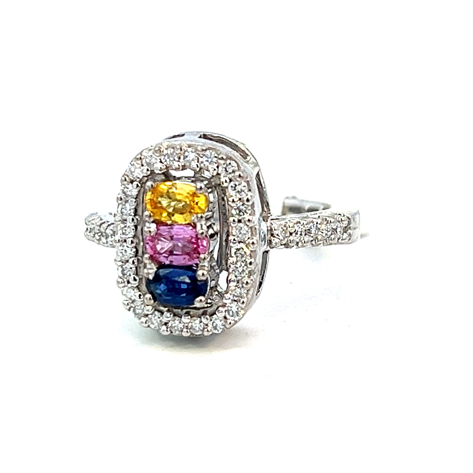 1.34cttw Sapphire and Diamond Ring | Multi Color Gemstone Ring | 14k Gold
