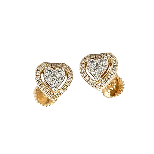 0.21cttw Heart Diamond Earrings | Diamond Heart Stud Earrings | 14k Yellow Gold