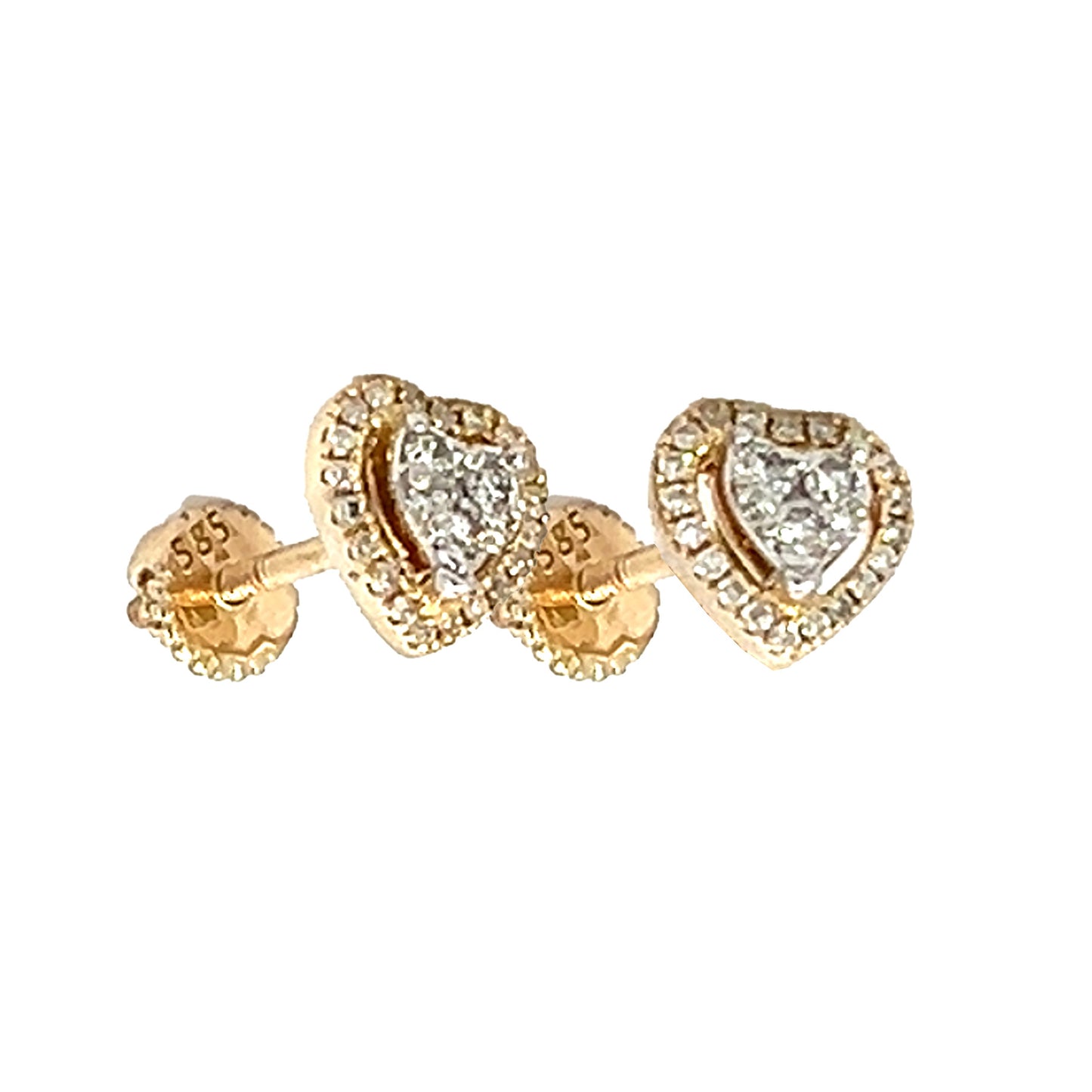 0.21cttw Heart Diamond Earrings | Diamond Heart Stud Earrings | 14k Yellow Gold