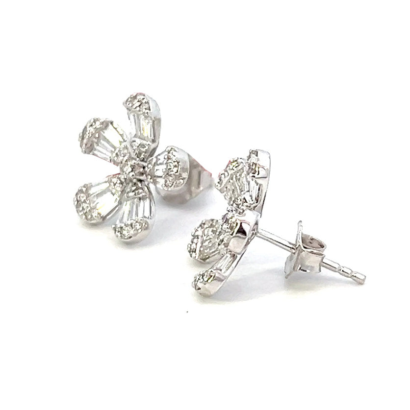 1.15cttw Floral Stud Earrings | Diamond Flower Earrings | 14k White Gold