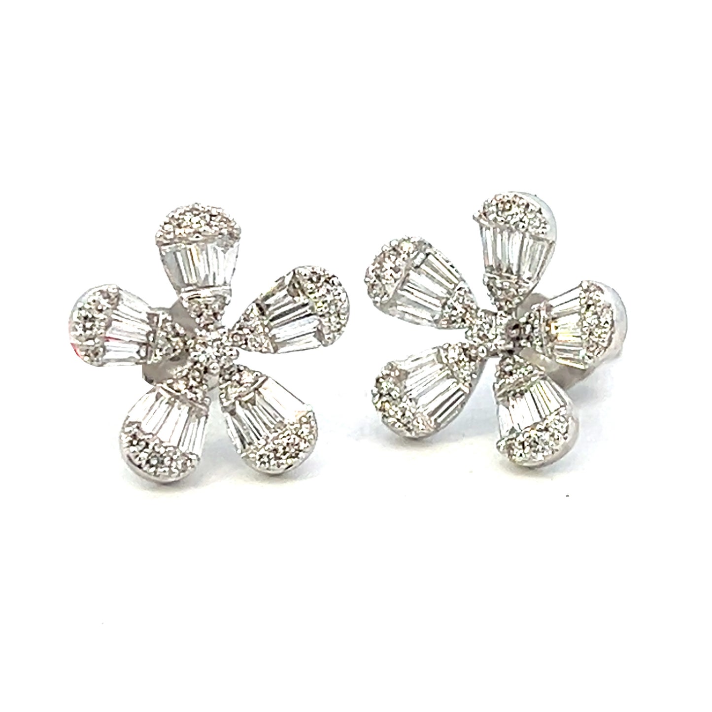 1.15cttw Floral Stud Earrings | Diamond Flower Earrings | 14k White Gold