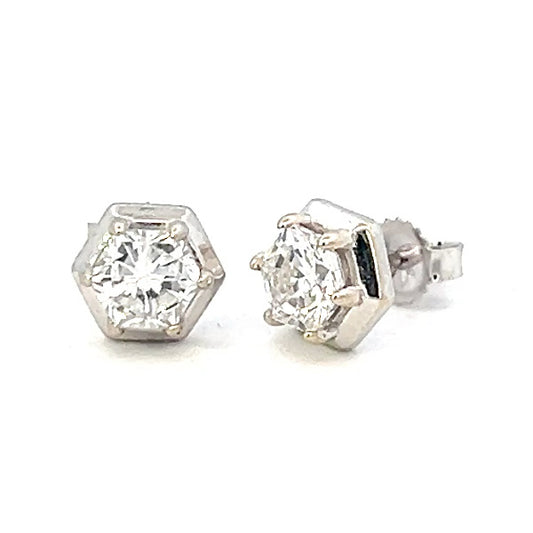 1.13cttw Lab Grown Diamond Studs | Synthetic Diamond Earrings | 14k White Gold Earrings