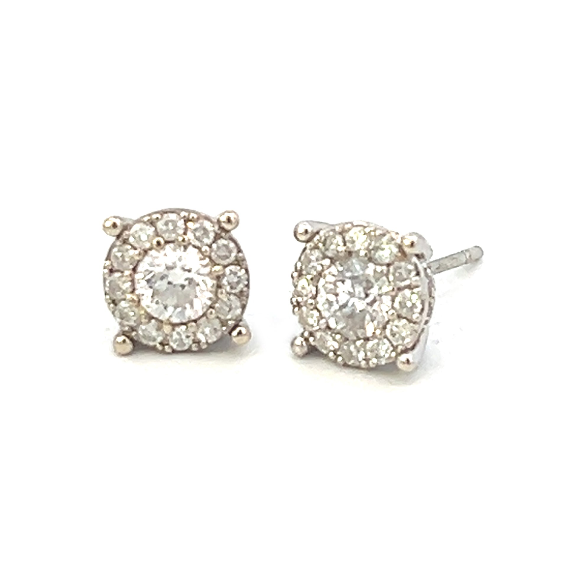 1 Carat Halo Diamond Earrings | Natural Diamond Earrings | 14k White Gold