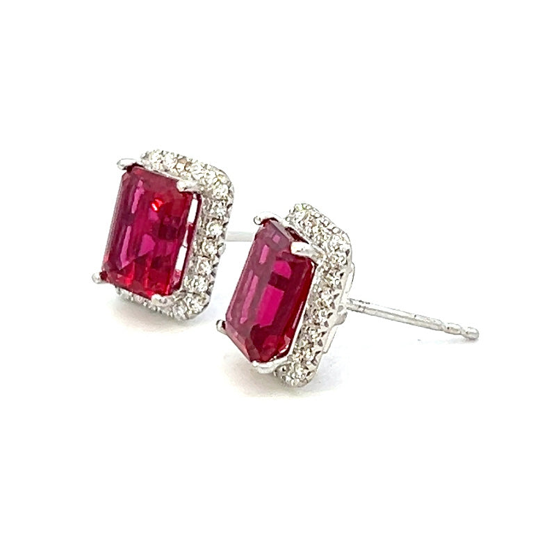 4.68cttw Ruby and Diamond Earrings | 14k White Gold | Lab Grown Ruby Earrings
