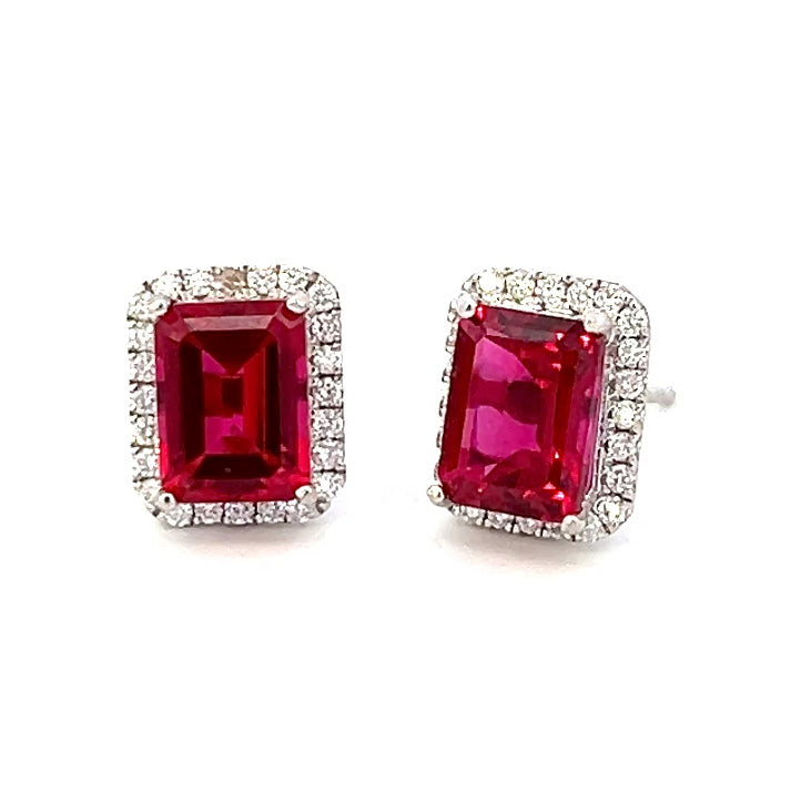 4.68cttw Ruby and Diamond Earrings | 14k White Gold | Lab Grown Ruby Earrings