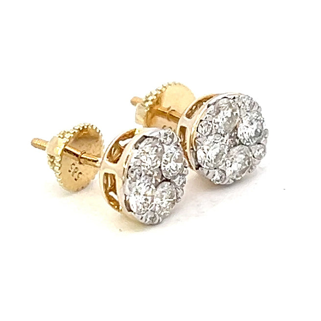 1.09cttw Pave Stud Earrings | Diamond Earrings Pave | 14k Yellow Gold
