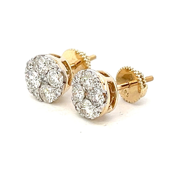 1.09cttw Pave Stud Earrings | Diamond Earrings Pave | 14k Yellow Gold