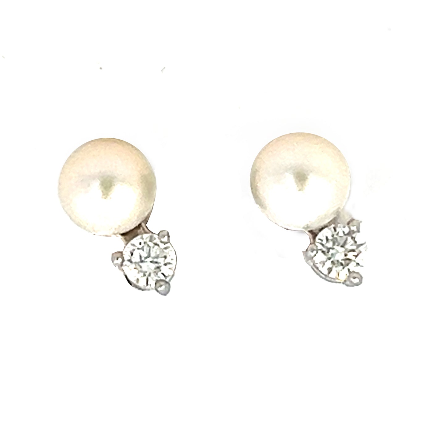 5mm Pearl and Diamond Stud  Earrings | Pearl Earrings Stud | 14k White Gold