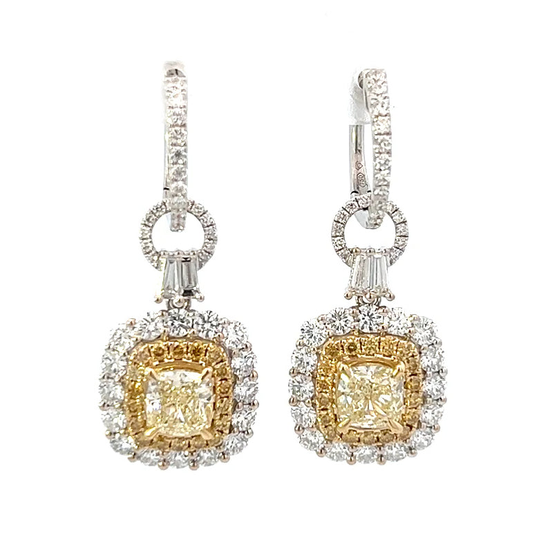 5.62cttw Diamond Dangle Drop Earrings | White Gold Dangle Earrings | Yellow Diamond Dangle Drop Earrings | 14k White Gold Earrings