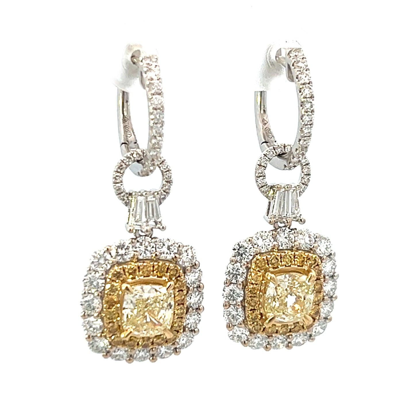 5.62cttw Diamond Dangle Drop Earrings | White Gold Dangle Earrings | Yellow Diamond Dangle Drop Earrings | 14k White Gold Earrings