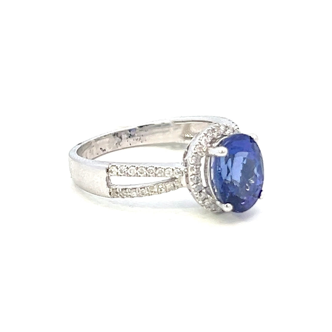 2.54cttw Oval Tanzanite Ring | Tanzanite Halo Ring | Tanzanite Engagement Ring