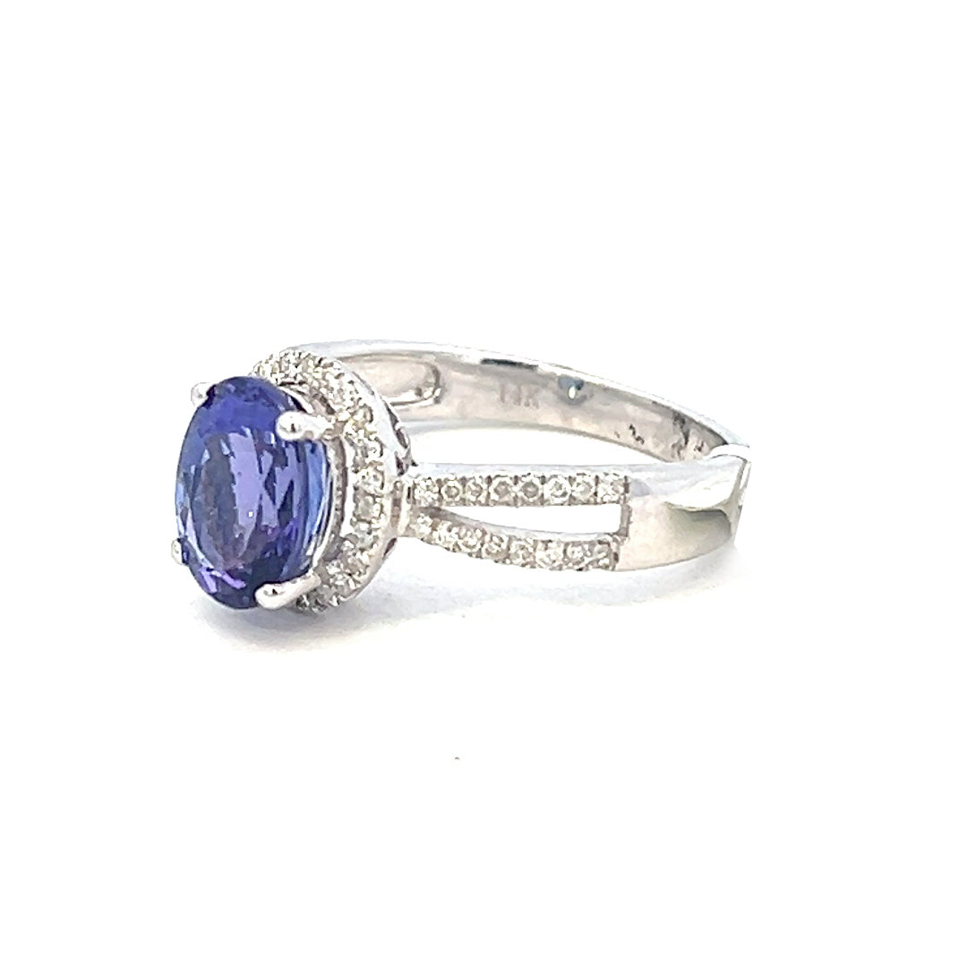 2.54cttw Oval Tanzanite Ring | Tanzanite Halo Ring | Tanzanite Engagement Ring