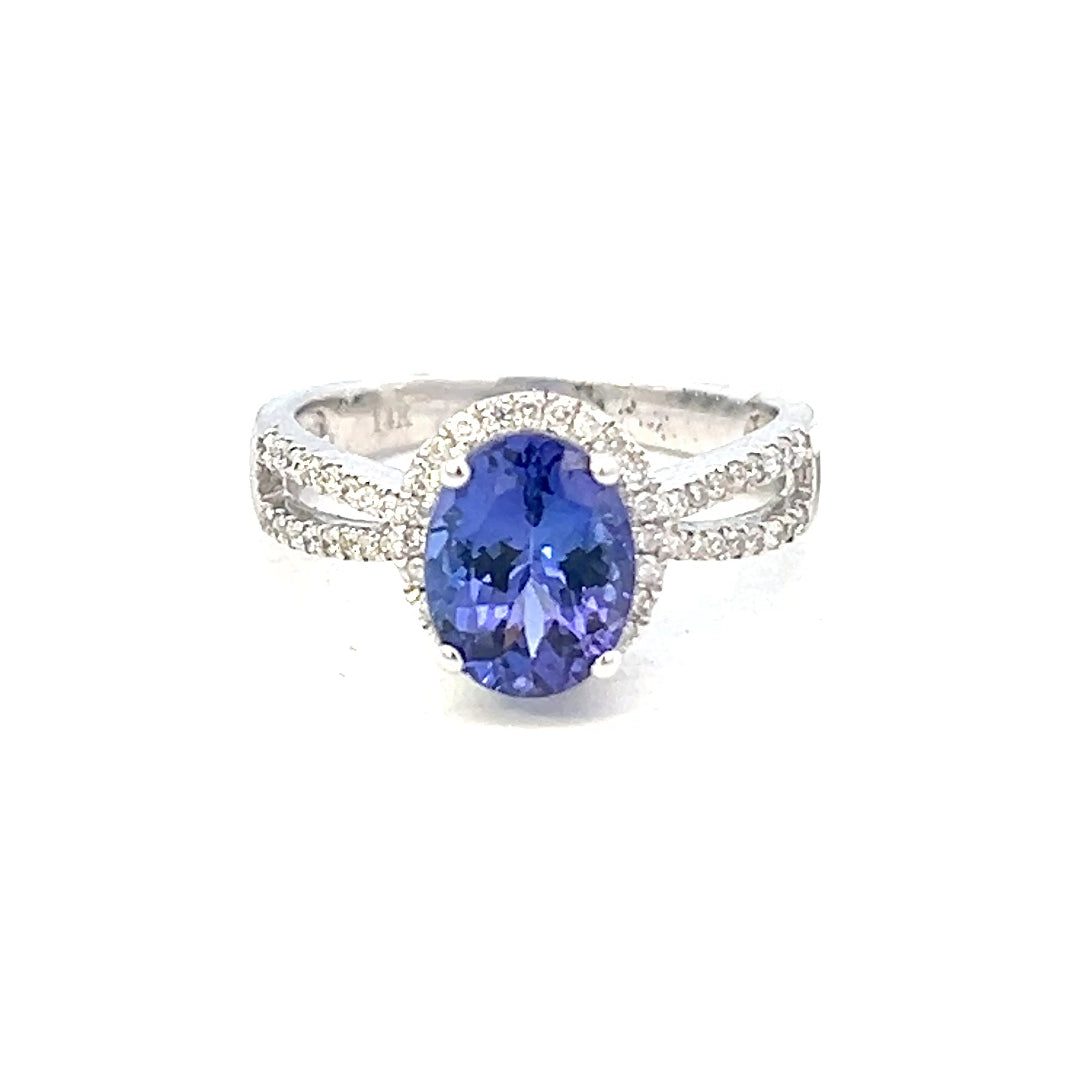 2.54cttw Oval Tanzanite Ring | Tanzanite Halo Ring | Tanzanite Engagement Ring