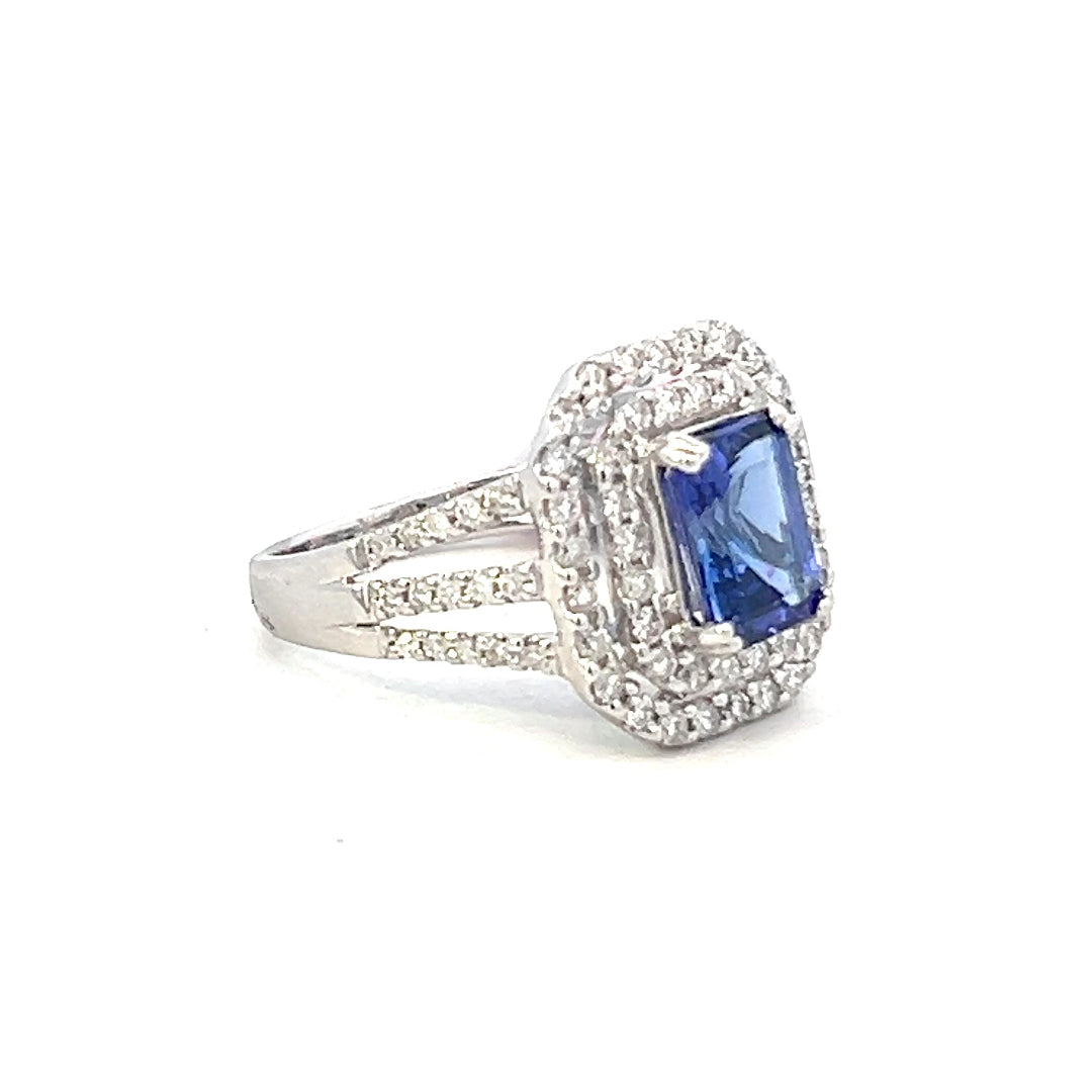 2.65cttw Tanzanite Ring | Tanzanite Halo Ring | 18k White Gold