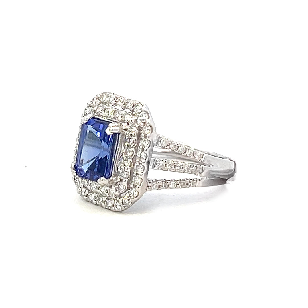 2.65cttw Tanzanite Ring | Tanzanite Halo Ring | 18k White Gold